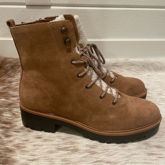 NWOB Marc Fisher Izma Boot Size 9.5 Shearling Suede Lace Up Combat Boots, Brown - Picture 11 of 13